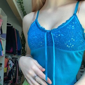 Blue sequin tank